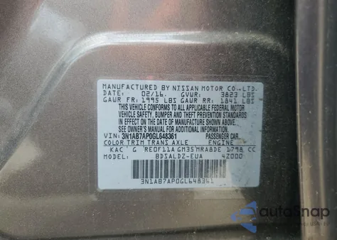 2016 Nissan Sentra S из США, поврежденный, VIN 3N1AB7AP0GL648361